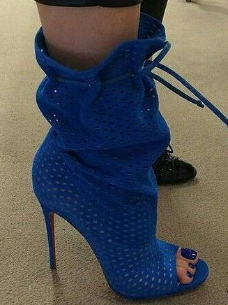 blue peep toe booties