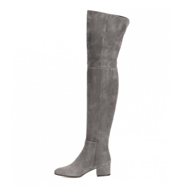 Arden Furtado 2018 new spring autumn fashion shoes women boots over the knee thigh high boots med heels slip on grey green boots