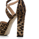 Arden Furtado 2018 summer new style shoes for woman platform high heels 15cm sexy Leopard sandals hoof heels leisure sandals