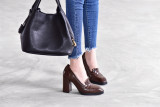 Arden Furtado 2018 spring autumn genuine leather slip on burgundy brown office lady dress shoes high heels 10cm pumps square toe