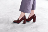 Arden Furtado 2018 spring autumn genuine leather slip on burgundy brown office lady dress shoes high heels 10cm pumps square toe