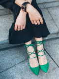 Arden Furtado 2018 spring autumn winter summer square heels pumps for woman dress shoes cross tied high heels green shoes ladies