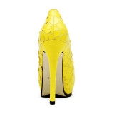 Arden Furtado 2018 spring autumn genuine leather slip on platform fashions shoes night club  high heels 13cm stilettos yellow flowers pumps