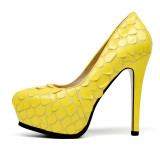 Arden Furtado 2018 spring autumn genuine leather slip on platform fashions shoes night club  high heels 13cm stilettos yellow flowers pumps