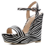 Arden Furtado 2018 summer high heels 12cm wedges buckle strap platform striped fashion sandals casual shoes women ladies girls big size sandals