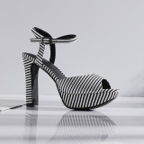 Arden Furtado 2018 summer woman high heels platform casual genuine leather buckle strap chunky heels striped peep toe sandals
