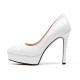 fashion white wedding shoes stone pattern stilettos heels platform black round toe ladies pumps