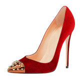 2018 autumn slip on rivet red blue high heels 12cm stilettos party shoes evening ladies pumps