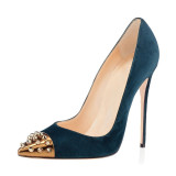 2018 autumn slip on rivet red blue high heels 12cm stilettos party shoes evening ladies pumps
