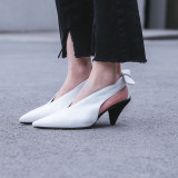 summer Cone Heels genuine leather spike heels pointed toe sandals white red woman shoes