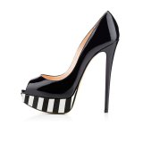 Arden Furtado 2018 new summer high heels 15cm fashion platform sexy peep toe pink yellow striped party shoes for women 43 44 45