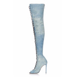Arden Furtado 2019 spring summer high heels 11cm peep toe fashion over the knee pink blue jeans boots stilettos woman shoes lady