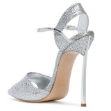 2018 stilettos sandals silver gold wedding shoes big size glitter bling bling evening party shoes