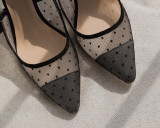 2019 summer stilettos polka dot mesh sandals women's shoes pointed toe high heels 6cm small size 33