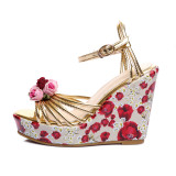 Summer women's shoes platform shoes buckle strap women's flowers sandals