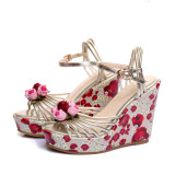 Summer women's shoes platform shoes buckle strap women's flowers sandals