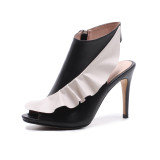 Arden Furtado summer high heels stilettos ankle boots ruffles buckle strap fashion genuine leather zipper sandals small size 33