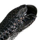 Arden Furtado 2018 summer high heels 11cm stilettos ankle strap peep tpe fretwork gladiator lace up sandals boots big size 42 43