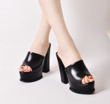2018 summer high heels 12cm platform peep toe fashion slippers sandals shoes for woman genuine leather slides