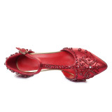 Arden Furtado 2018 spring summer silver red crystal flowers high heels 9cm stilettos closed toe T-strap sandals wedding shoes