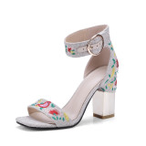 Arden Furtado 2018 summer high heels 9cm flowers blue denim jeans sandals for woman buckle strap fashion Ethnic shoes big size