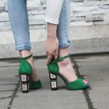 Arden Furtado 2018 summer flowers high heels 10cm genuine leather buckle strap Ethnic peep toe fashion sandals women green 43