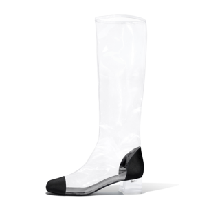 Arden Furtado 2018 spring summer square heels 4cm pvc clear knee high boots big size 40-48 zipper shoes for woman Rain boots Crystal heels midcaft boots