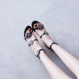 Arden Furtado 2018 summer high heels stilettos crystal star cover heels genuine leather buckle strap fashion sandals shoes woman