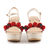 Arden Furtado summer high heels 10cm wedges platform strawberry fashion sandals buckle strap shoes woman girls