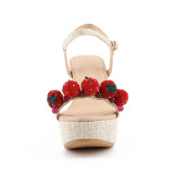 Arden Furtado summer high heels 10cm wedges platform strawberry fashion sandals buckle strap shoes woman girls