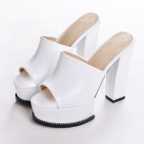 2018 summer high heels 12cm platform peep toe fashion slippers sandals shoes for woman genuine leather slides