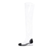 Arden Furtado 2018 summer boots over the knee pvc clear crystal square heels 4cm rain boots big size 40-48 round toe sandals new