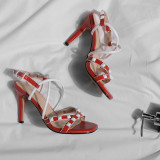 Arden Furtado new summer high heels 10cm genuine leather stilettos fashion rivets sexy sandals elegant shoes woman small size 33