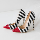 Arden Furtado 2018 summer new style high heels 12cm pumps big size 40-45 shoes for woman ladies rivets stripe party shoes