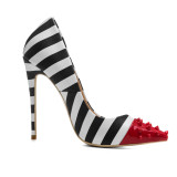 Arden Furtado 2018 summer new style high heels 12cm pumps big size 40-45 shoes for woman ladies rivets stripe party shoes