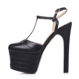 Arden Furtado summer fashion style woman shoes women T-strap chunky heels high heels 15cm platform genuine leather platform sandals new