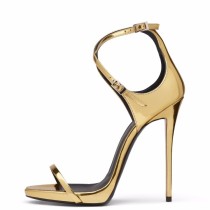 Women's gold Open toe Stiletto Heel Ankle Strap Sandals high heels 12cm party shoes