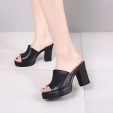Arden Furtado summer high heels 9cm genuine leather peep toe slippers fashion platform slides ladies shoes big size 40 41