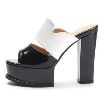 2018 summer high heels 13cm platform genuine leather peep toe chunky heels slippers casual slides ladies woman