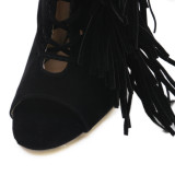 2018 summer high heels 12cm fashion tassels med calf boots peep toe stilettos sandals shoes for ladies woman
