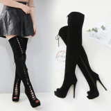 Arden Furtado 2018 summer high heels 14cm platform peep toe lace up over the knee boots fashion night club shoes sandals