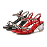 Arden Furtado 2018 summer high heels 8cm crystal heels rhinestone buckle strap fashion sandals red party shoes for woman ladies