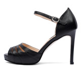 Arden Furtado 2018 summer high heels 10cm stilettos peep toe buckle strap genuine leather platform cover heels sexy party shoes