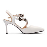 Arden Furtado 2018 summer new high heels stilettos genuine leather pointed toe flowers ankle strap white sandals shoes for woman