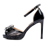 summer high heels 9cm platform peep toe buckle strap size 33 genuine leather crystal butterfly knot lace wedding shoes