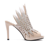 Arden Furtado 2018 summer high heels 10cm stilettos sexy fretwork platform woman slippers peep toe slip on slides flowers shoes