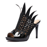 Arden Furtado 2018 summer high heels 10cm stilettos sexy fretwork platform woman slippers peep toe slip on slides flowers shoes