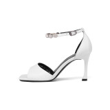 Arden Furtado 2018 summer high heels 8cm stilettos ankle strap genuine leather fashion white sandals peep toe cover heels new