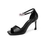 Arden Furtado 2018 summer high heels 8cm stilettos ankle strap genuine leather fashion white sandals peep toe cover heels new