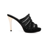 Arden Furtado  summer high heels 10cm platform peep toe fashion slides clear mesh sexy platform rhinestonestilettos slippers